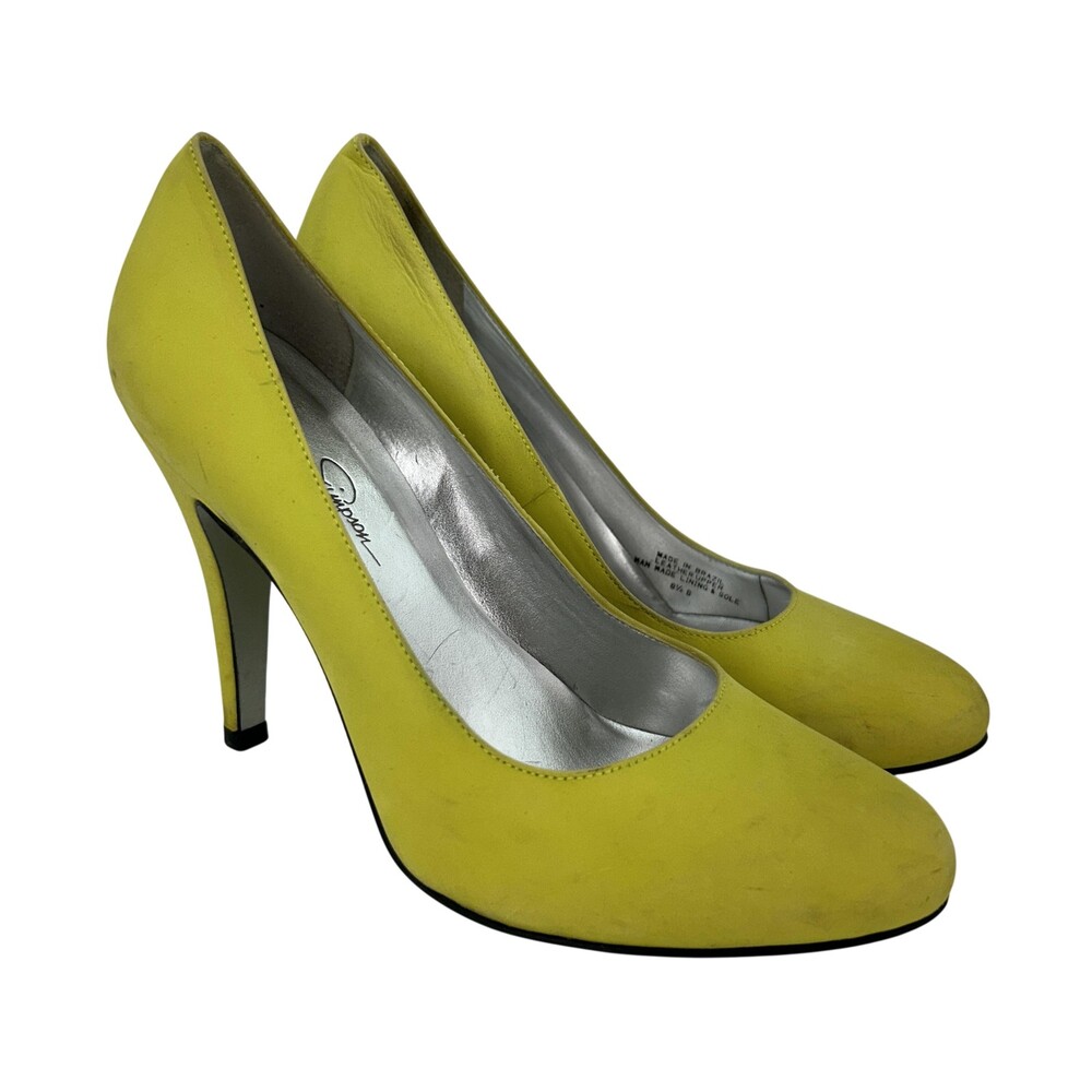 Jessica Simpson Shoes Womens 8.5 Yellow Leather Stiletto Pumps Heels Party